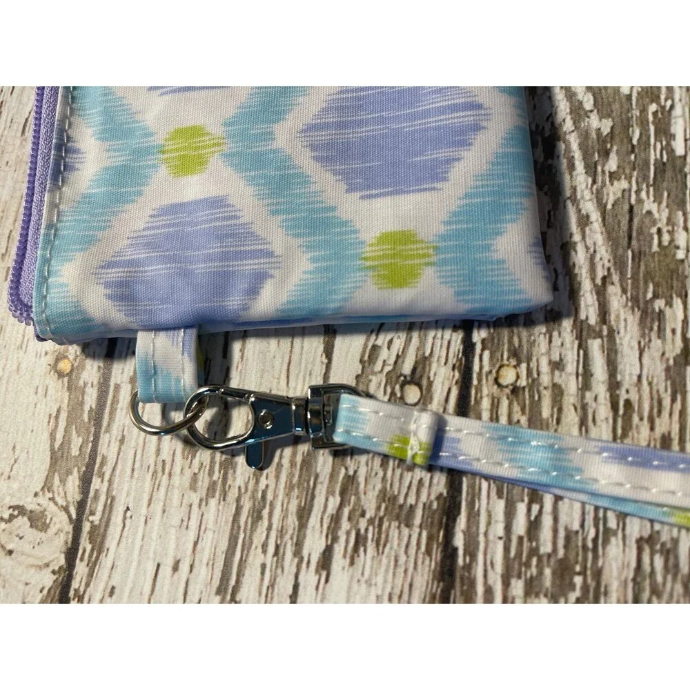 Scout Kate Wristlet Pouch Blue Green Geometric EUC